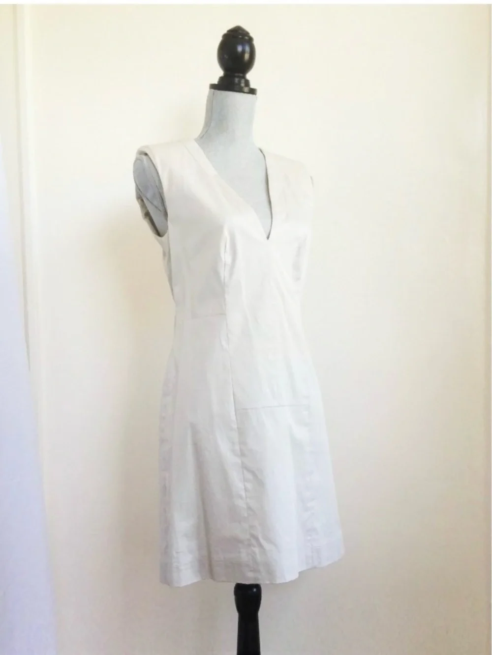 Vintage 2000s Hugo Boss Karna Deep V-Neck Sheath Dress US 8 Beige Officecore Y2K